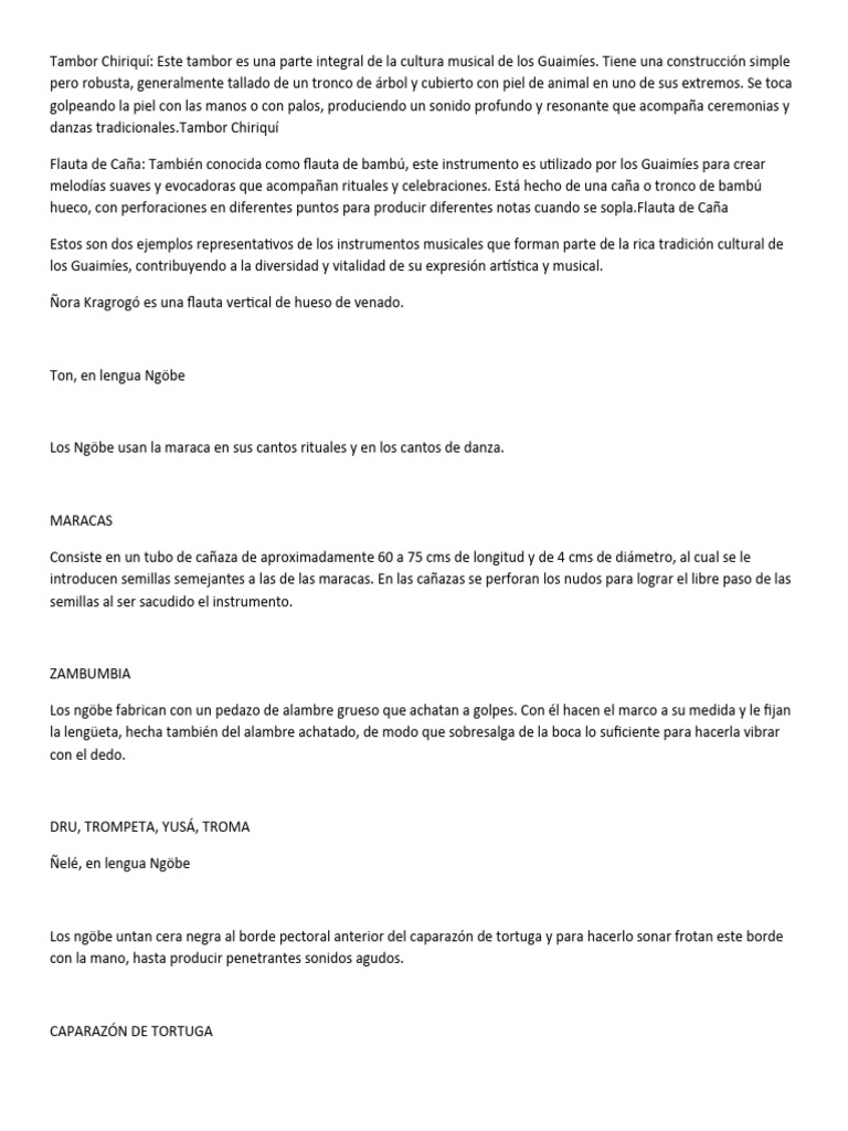 Instrumentos Ngabe o Guaymies | PDF | Instrumentos musicales | Flauta