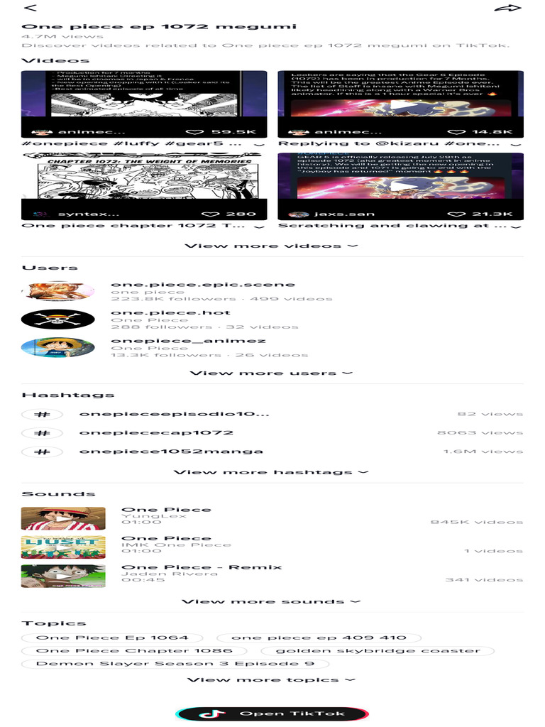 One Piece Ep 1072 Megumi TikTok Search | PDF
