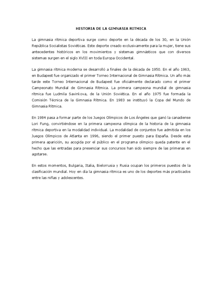 Historia de La Gimnasia Ritmica | PDF | Gimnasia | Deportes