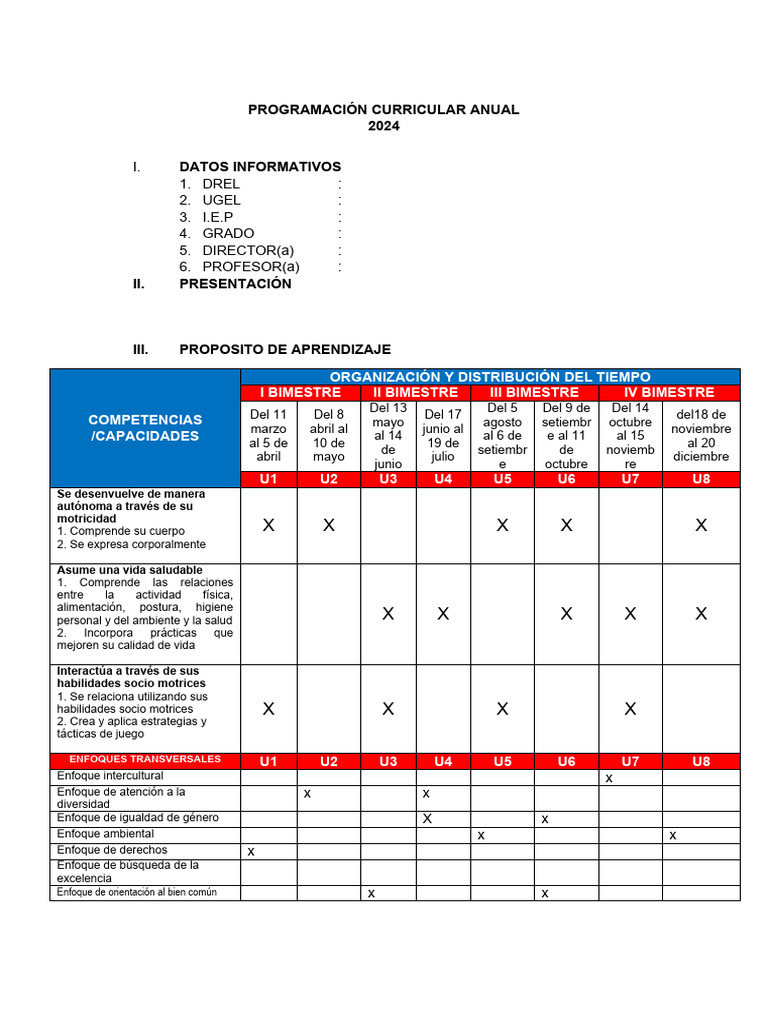 Programación Curricular Anual 2024 | PDF