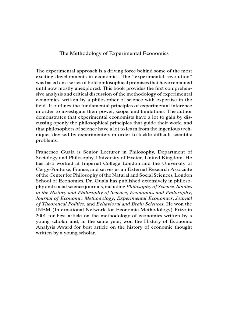 Francesco Guala-The Methodology of Experimental Economics (2005) | PDF ...