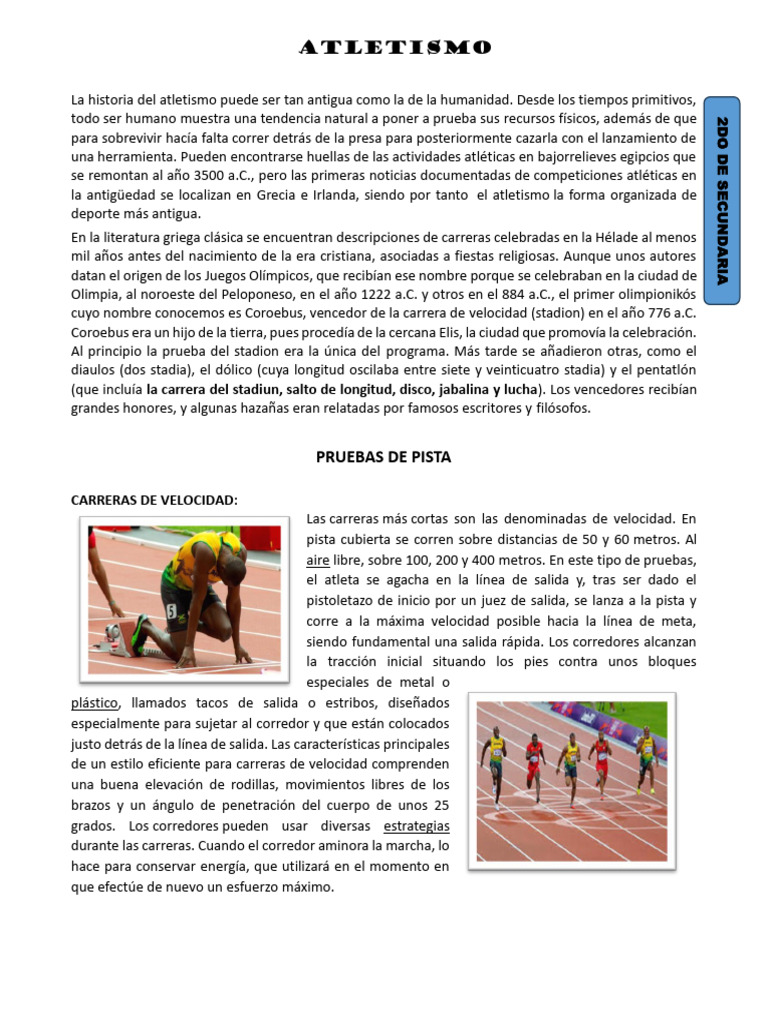 Historia y pruebas del atletismo | PDF | Deporte del atletismo | Juegos ...