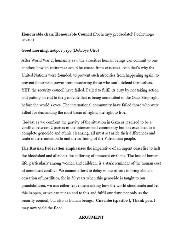 Opening Speech Mun Pdf Hamas Gaza Strip