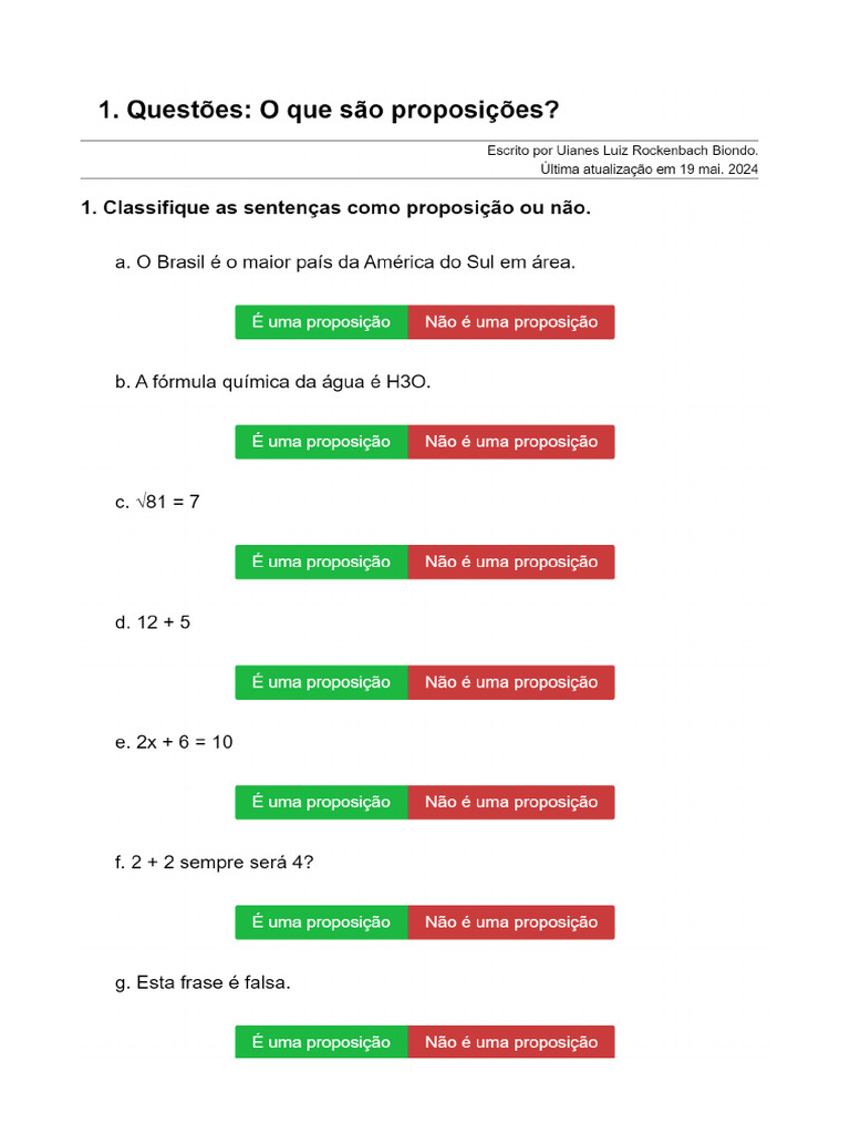 Questões - O Que São Proposições | PDF