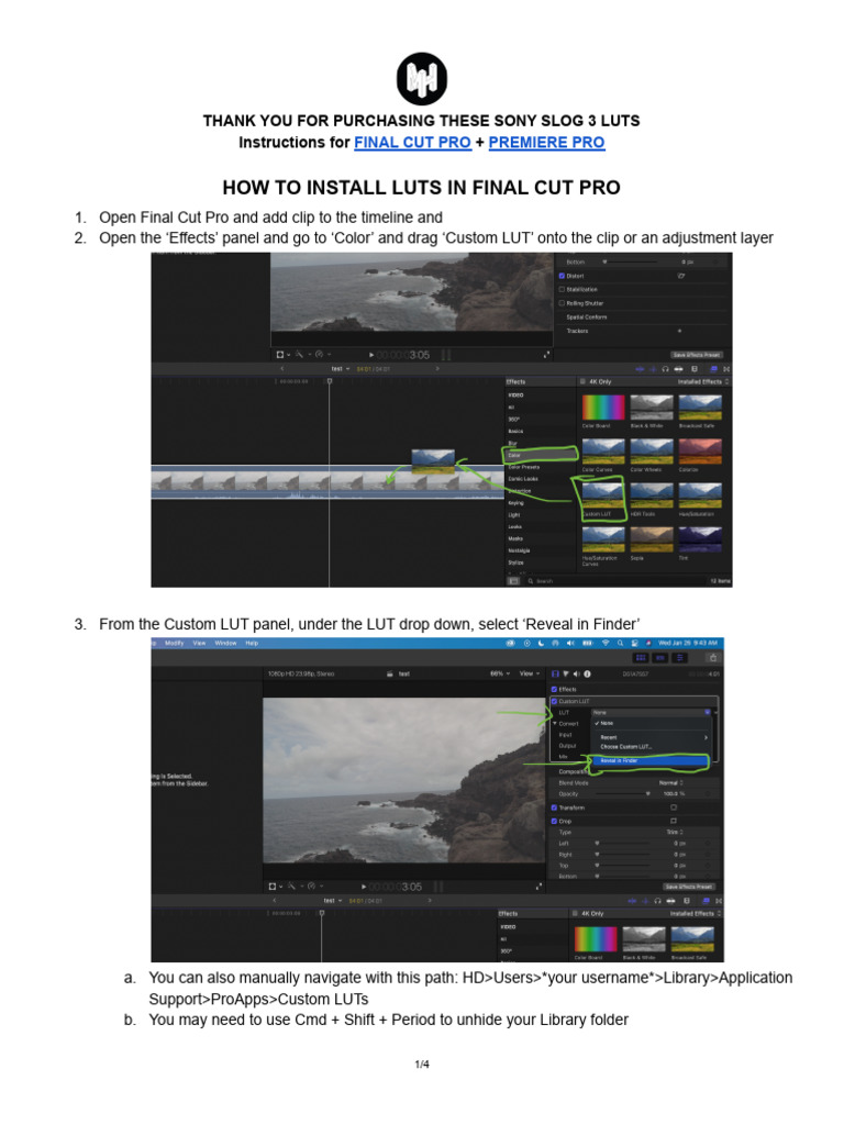 Install Sony SLOG 3 LUTs in FCP & Premiere | PDF