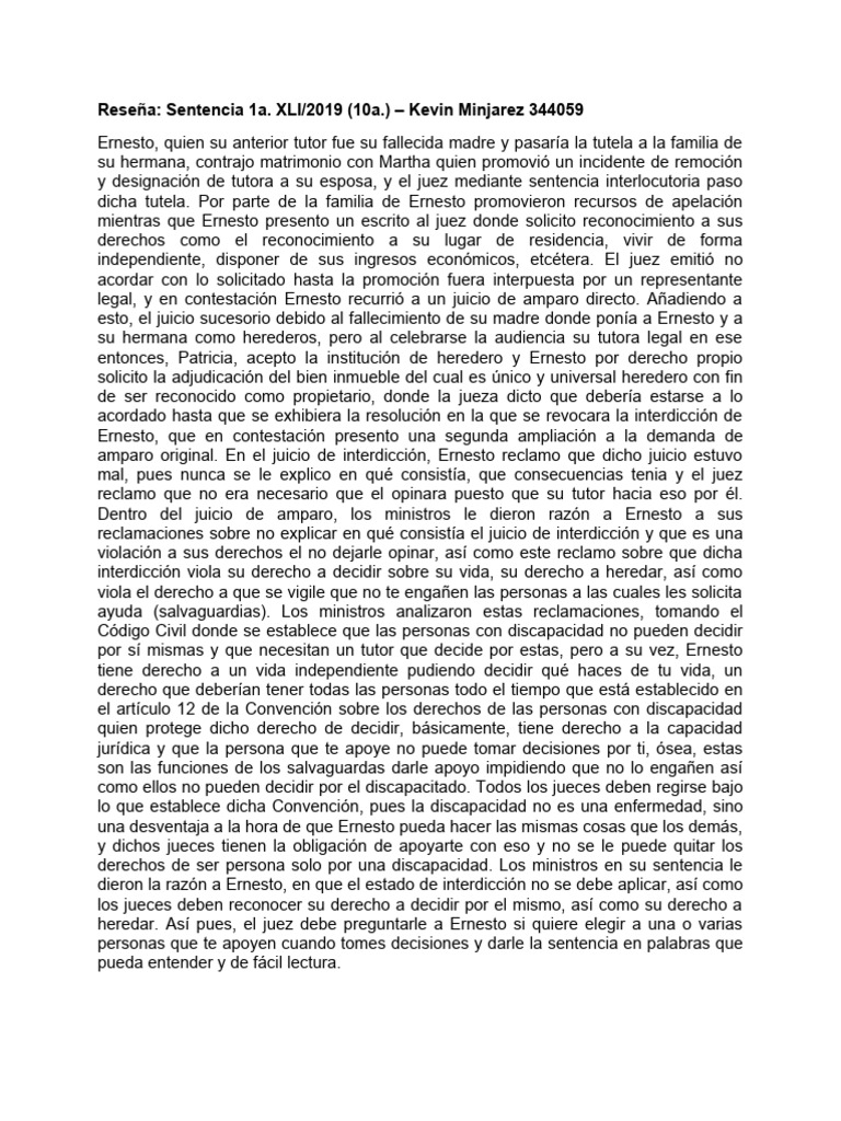 Reseña 2 - Sentencia (Kevin Minjarez 344059) | PDF | Invalidez | Violación
