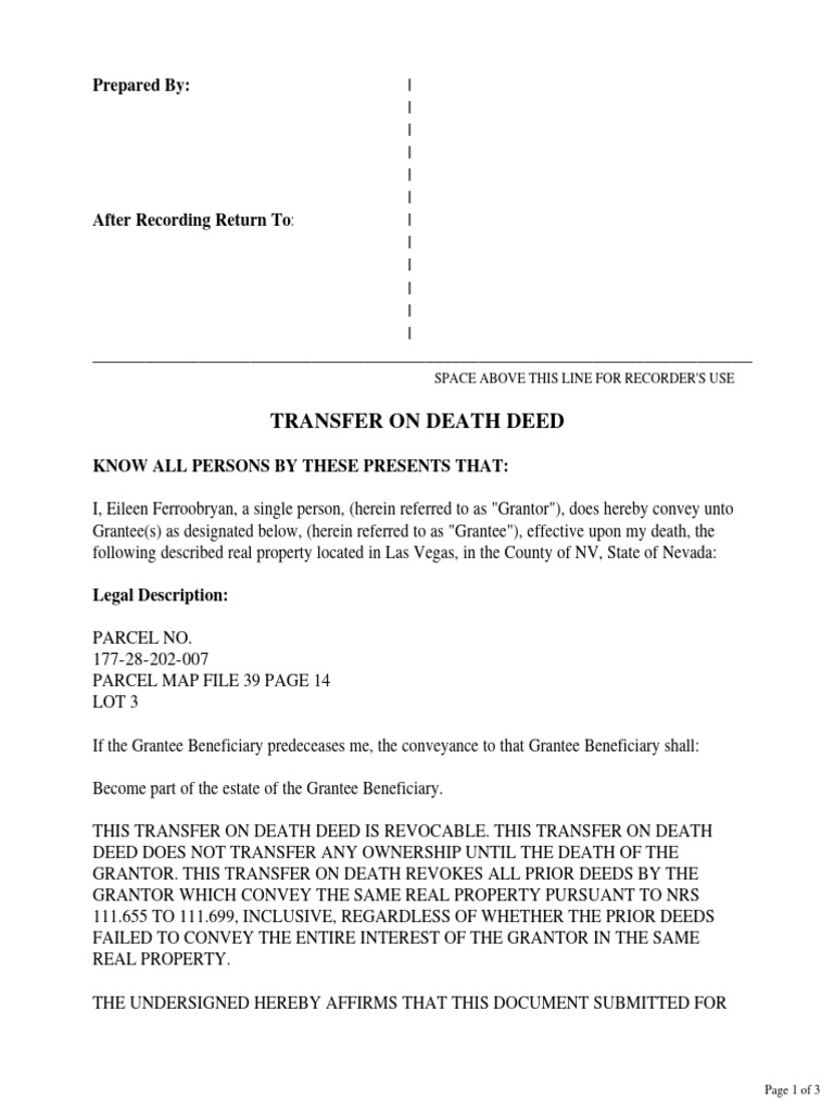 Transfer On Death Deed | PDF | Deed | Conveyancing