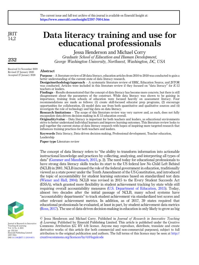 Data Literacy Training And Use For Educational Professionals Pdf