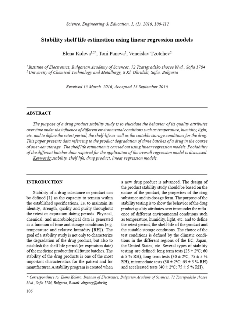 Shelf Life Estimation Using Linear Regression Models Download Free PDF Shelf Life