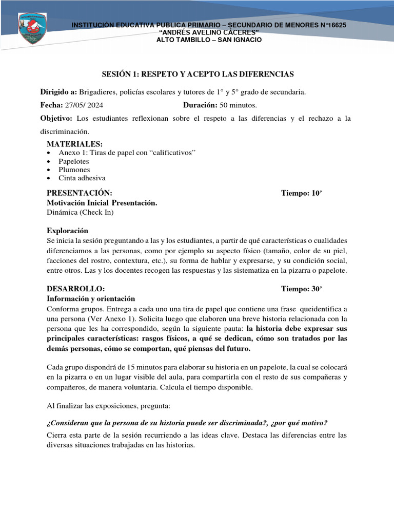 Sesion 1 Respeto y Acepto Las Diferencias | PDF | Discriminación ...