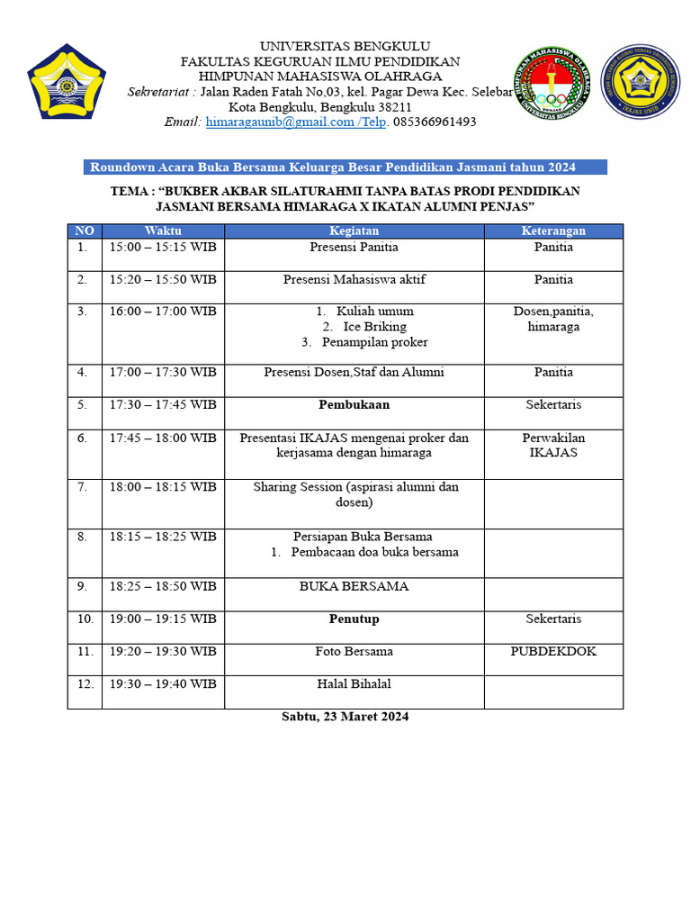 Rundown Bukber Akbar Pendidikan Jasmani | PDF