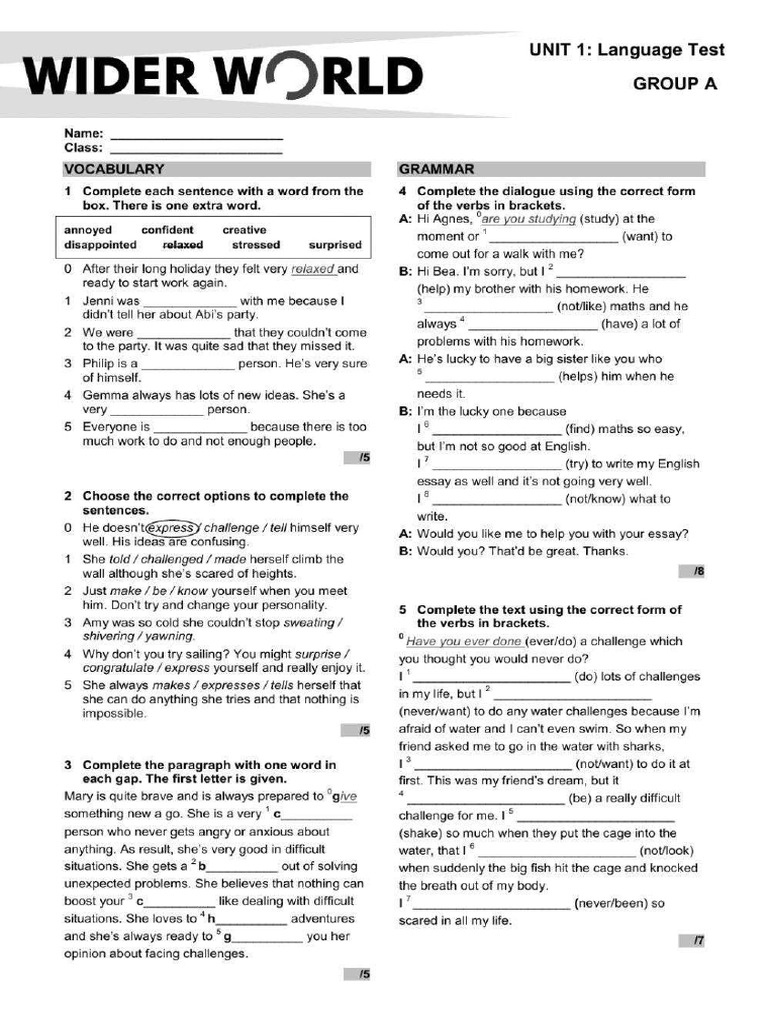 Wider World Test Unit 1 | PDF