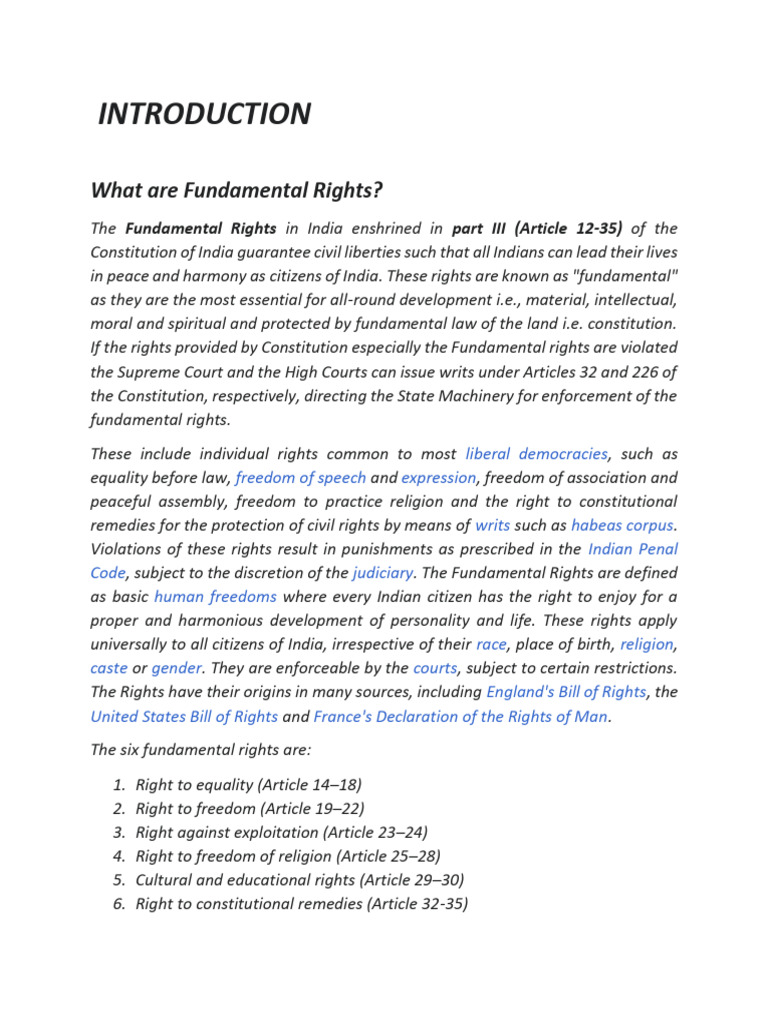 Explain The Fundamental Rights In The Indian Constitution Include