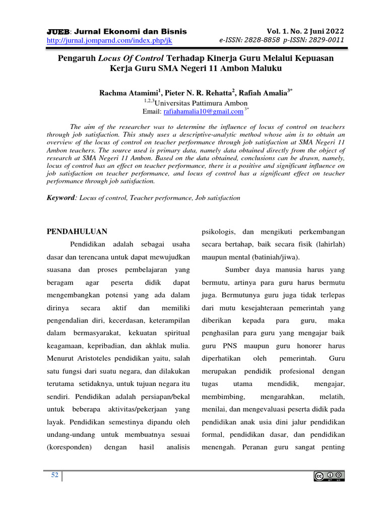 Locus of Control dan Kinerja Guru SMA | PDF