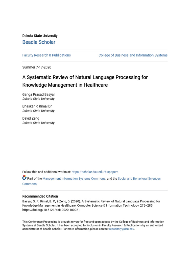A Systematic Review of Natural Language Processing For Knowledge | PDF ...
