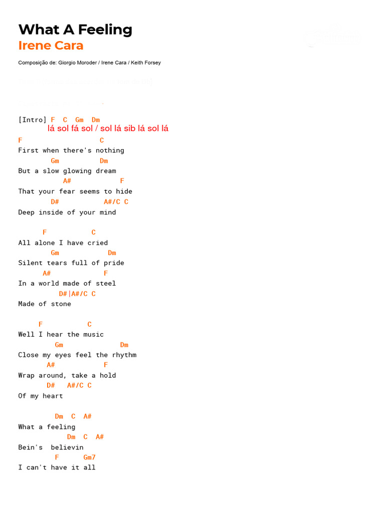 What a Feeling Lyrics & Chords | PDF