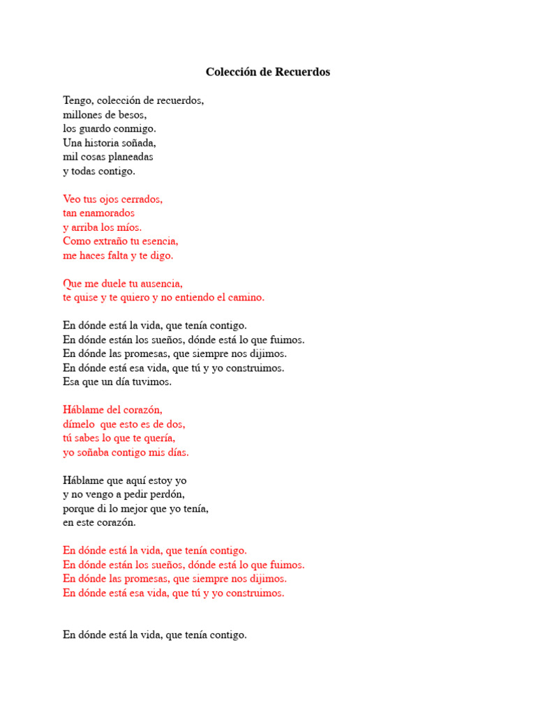 Colección De Recuerdos Lyrics Pdf