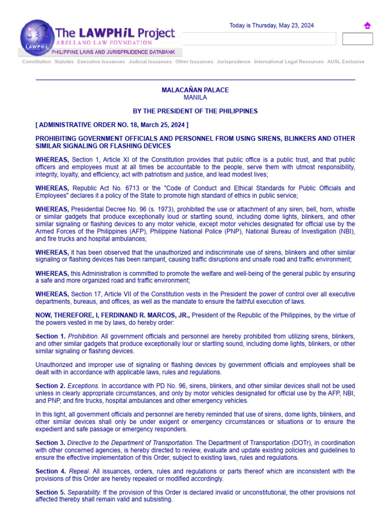 Administrative Order No. 18 | PDF | Justice | Crime & Violence