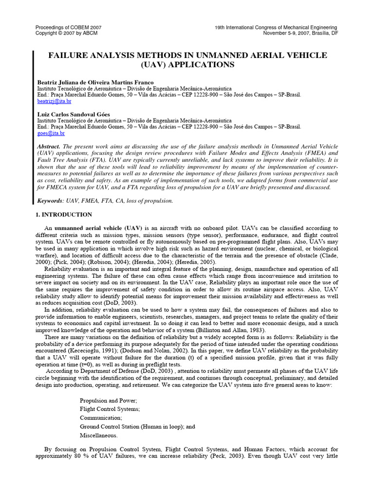 Failure Analysis Methods in UAV Applications | PDF | Reliability ...