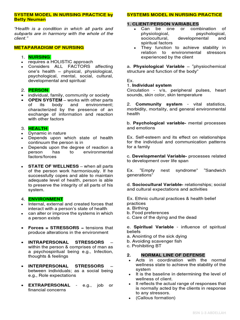 Neuman's Systems Model in Nursing | PDF | Preventive Healthcare ...