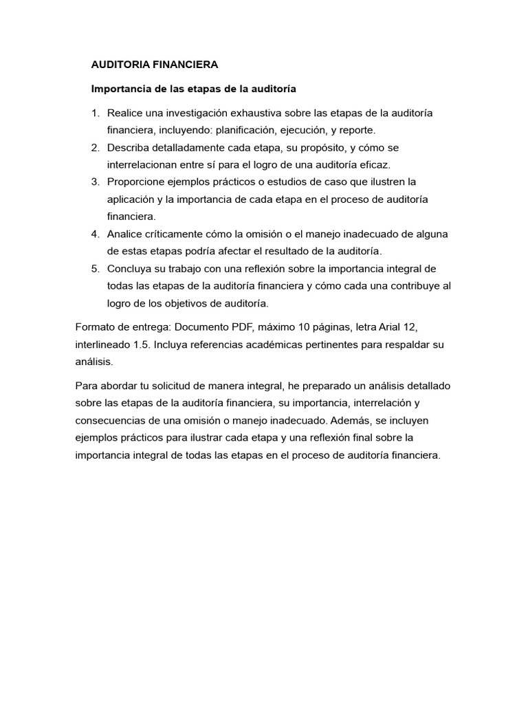 Etapas de la Auditoría Financiera | PDF | Auditoría | Contralor