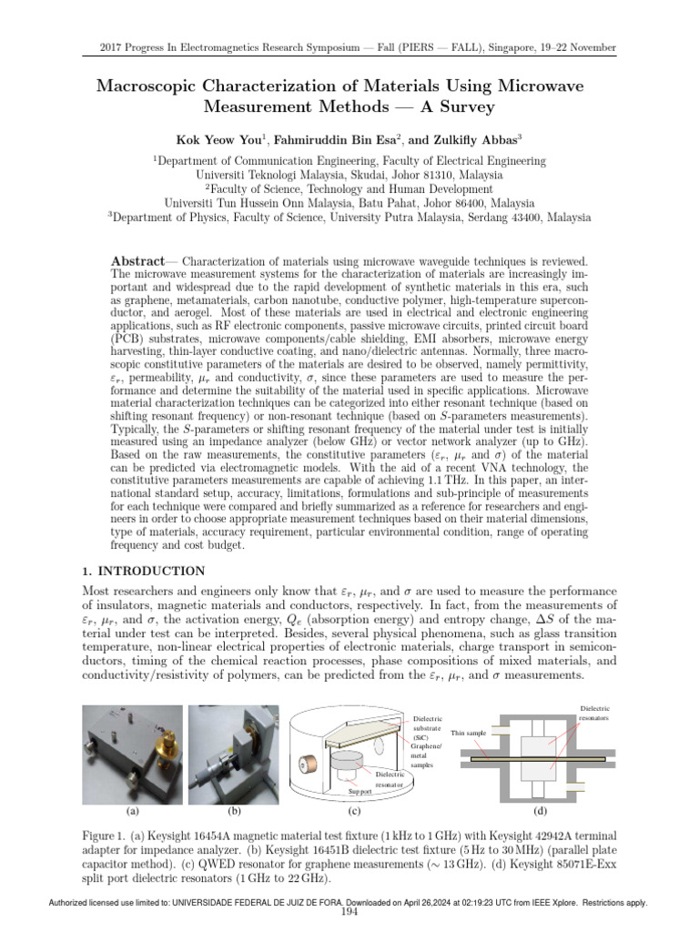 Macroscopic Characterization of Materials Using Microwave Measurement ...