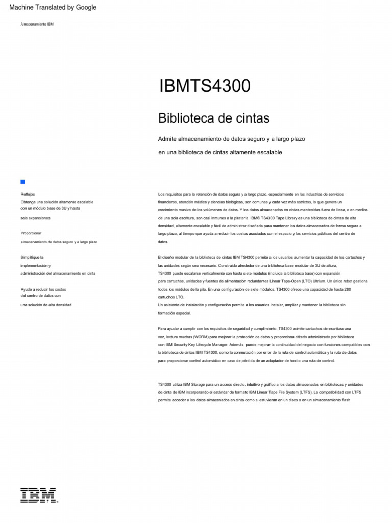 IBM TS4300 Tape Library Esp PDF Ibm Archivo de computadora