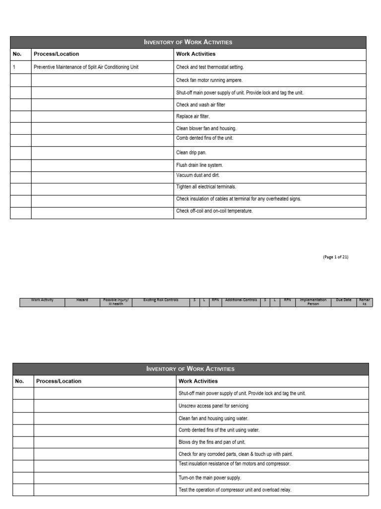 Split AC Unit Maintenance Checklist | PDF | Personal Protective ...