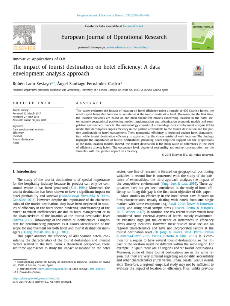 The Impact of Tourism Destination On Hotel Efficiency A Data ...