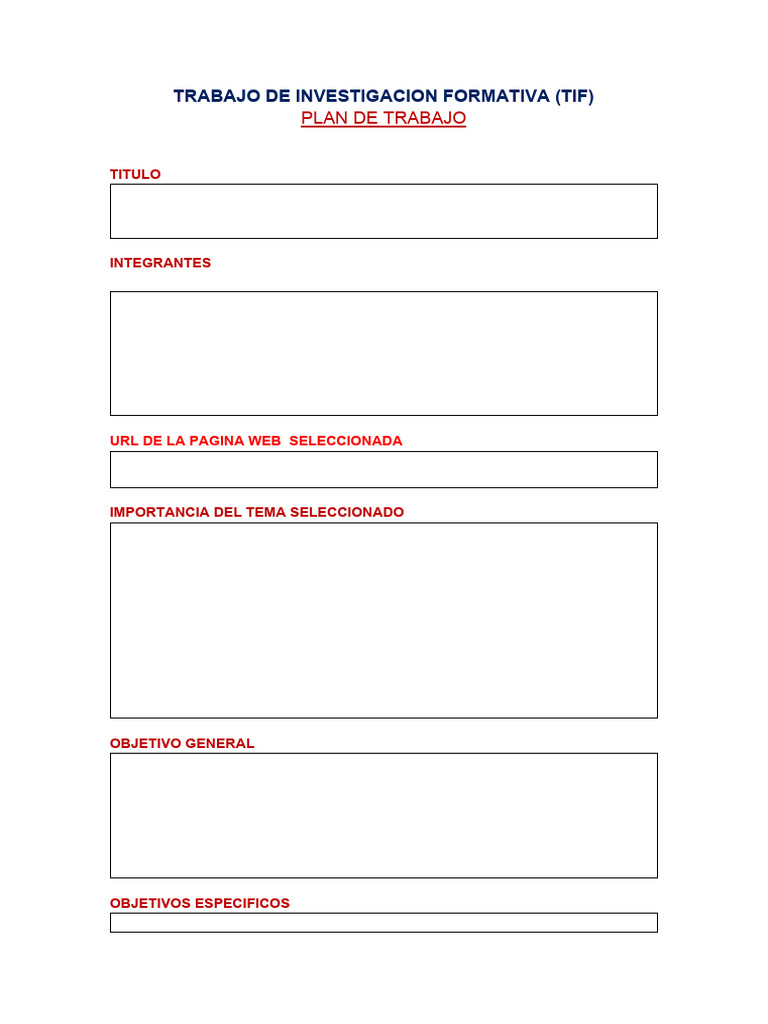 Esquema de Plan de Trabajo | PDF
