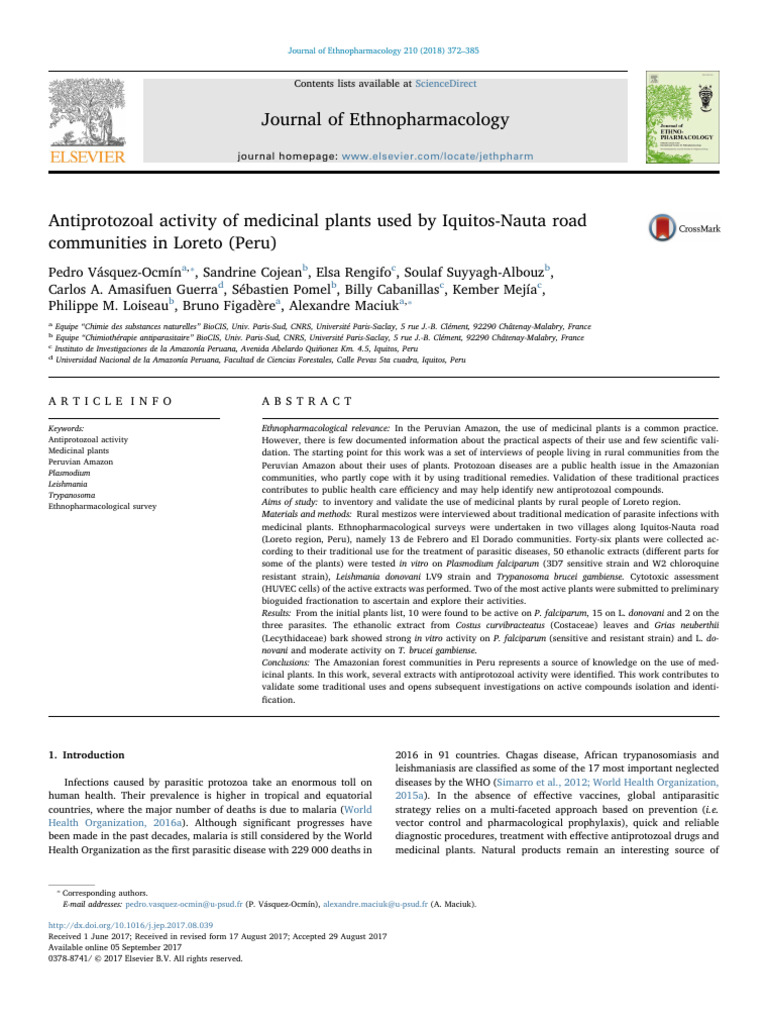 Antiprotozoal Activity of Medicinal Plants Used by Iquitos | PDF ...