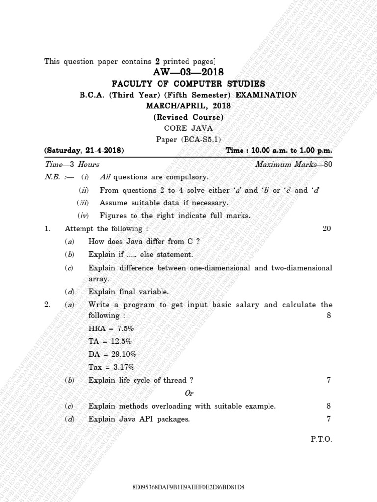 JAVA Questions Paper | PDF