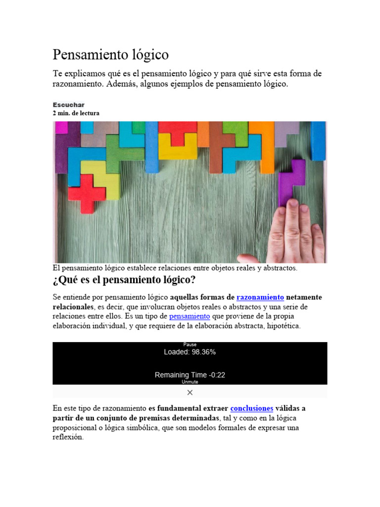 Pensamiento Lógico | PDF | Inferencia | Razonamiento deductivo