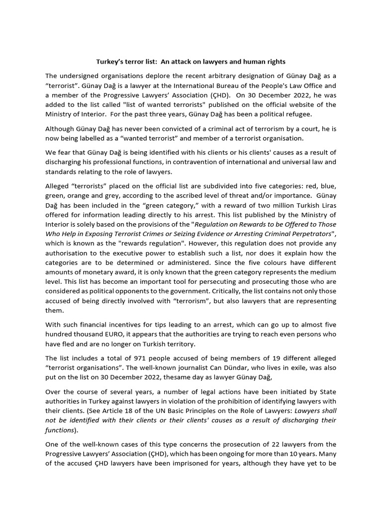 Turkey's Terror List: Lawyers Under Attack | PDF | Right To A Fair ...