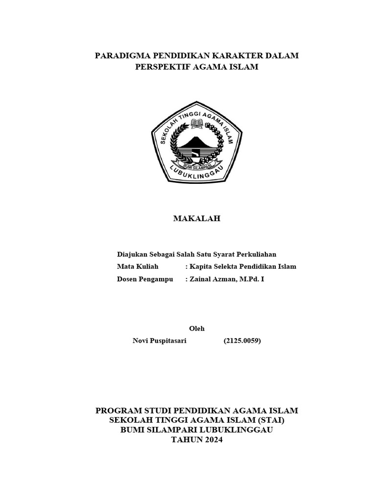 Paradigma Pendidikan Karakter Dalam Perspektif Agama Islam | PDF