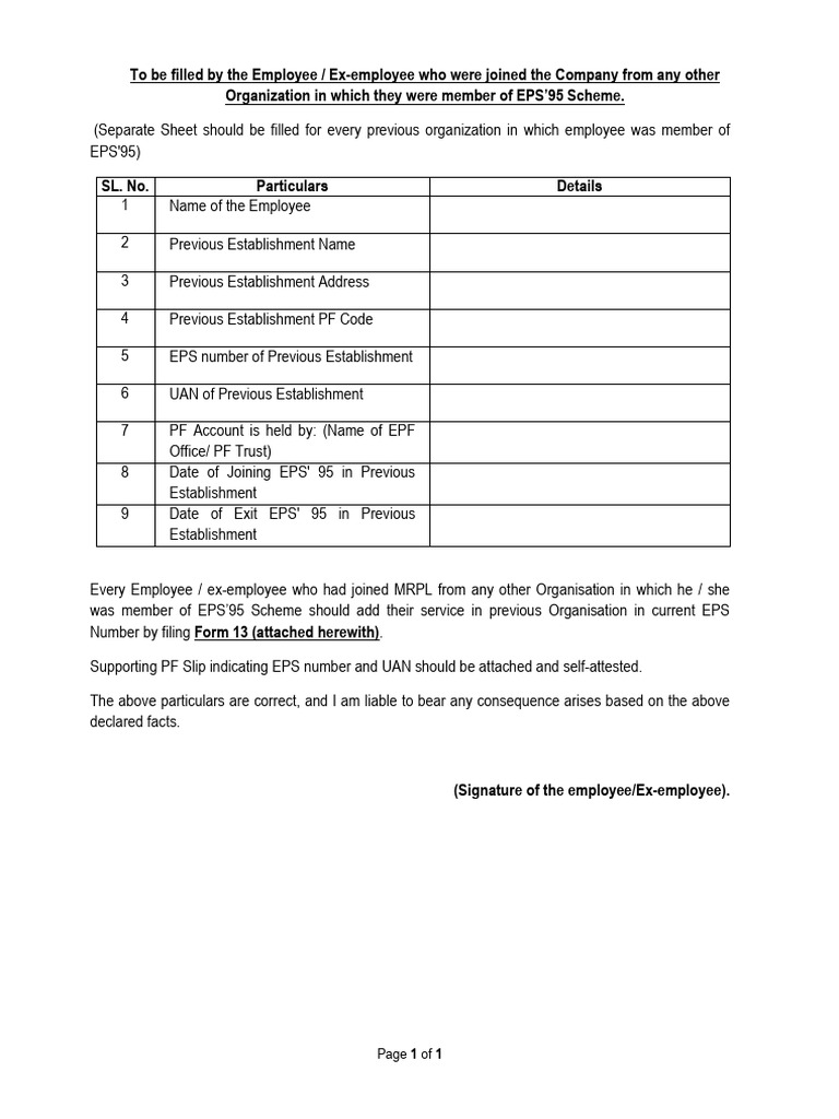 EPS'95 Scheme Employee Form Guide | PDF | Business | Finance & Money ...