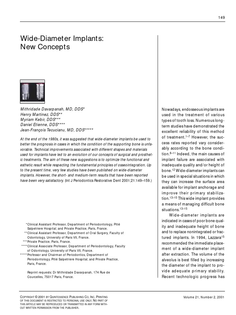 Wide-Diameter Implants | PDF | Dental Implant | Mouth