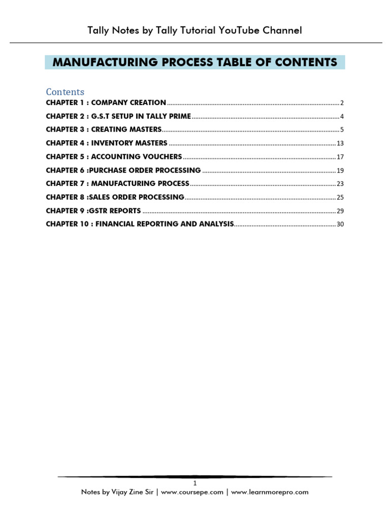 Tally Prime Manufacturing Process Guide | PDF