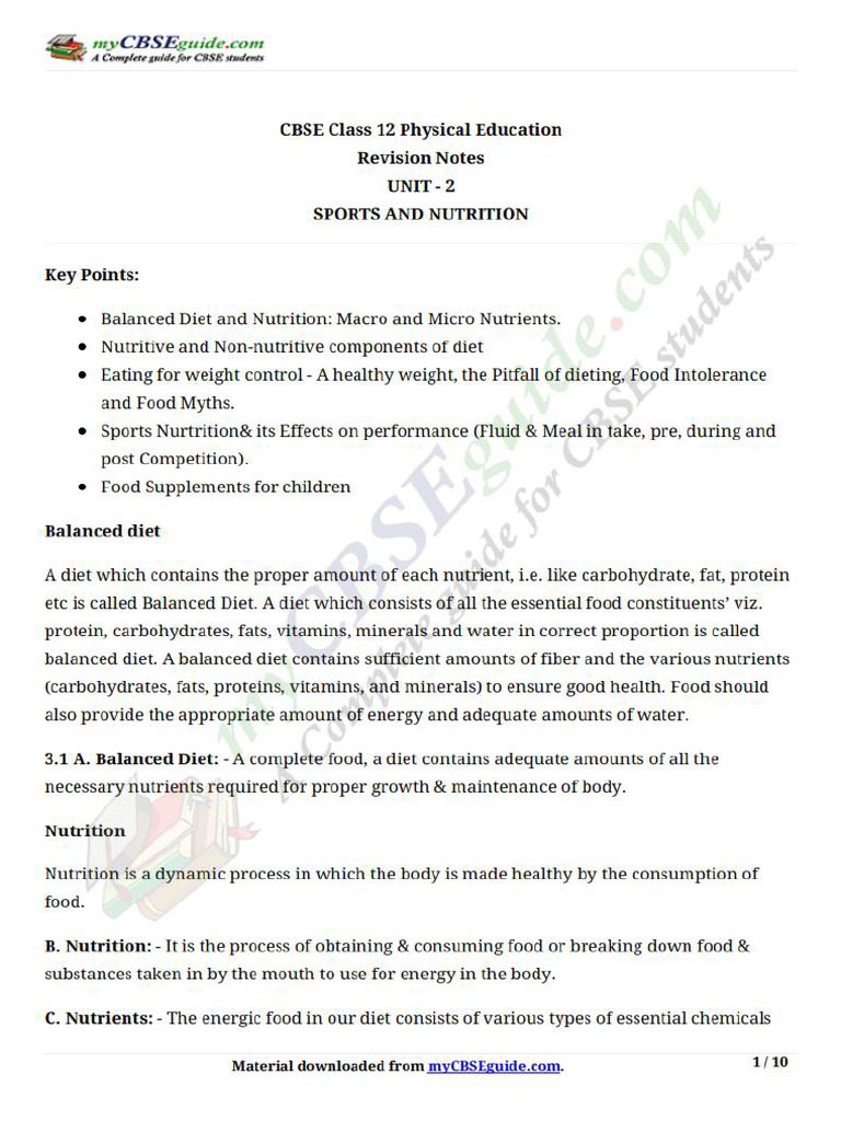 12 Physical Education Ch 2 Sports And Nutrition Pdf