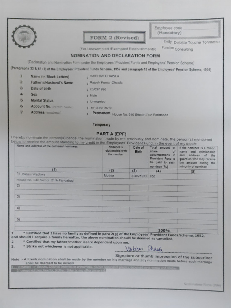EPF and EPS Nomination Form Guide | PDF