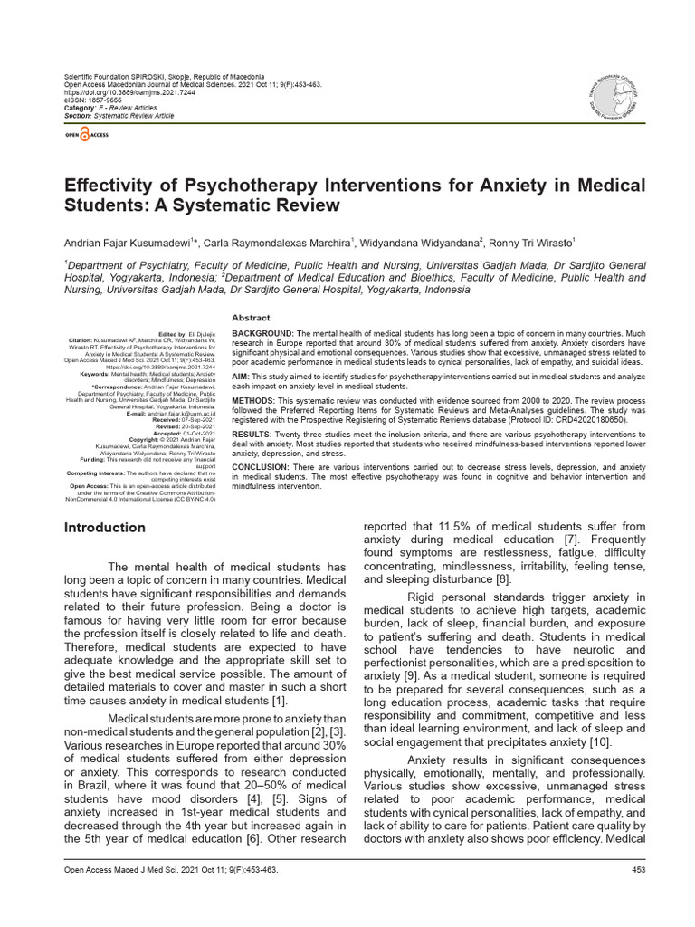 Effectivity - of - Psychotherapy - Intervention Medical Students | PDF ...