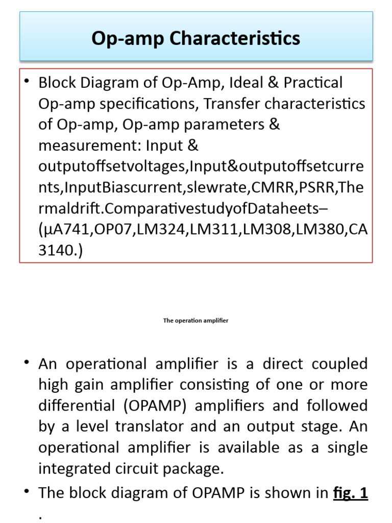 Op-Amp Characteristics and Parameters | PDF | Operational Amplifier ...