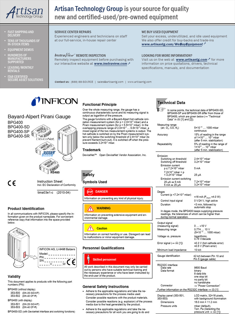 BPG 400 | PDF | Vacuum | Pressure Measurement