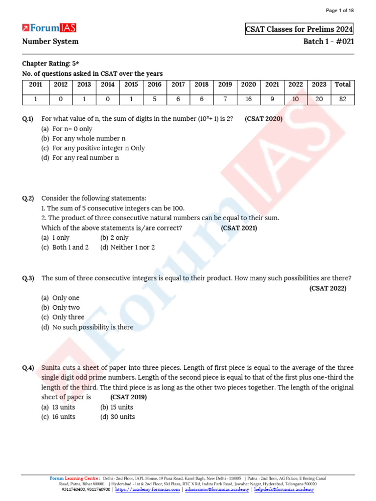 CSAT 2024 Number System Questions | PDF | Mathematics | Arithmetic