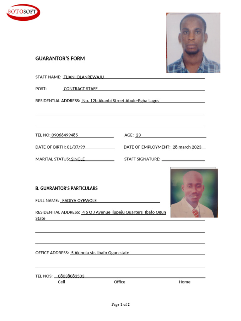 Employment Guarantor Form Template | PDF | Identity Document ...