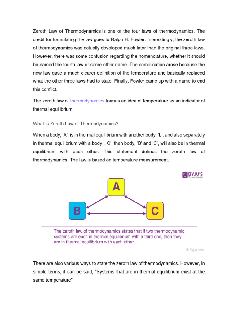 Understanding the Zeroth Law of Thermodynamics | PDF | Heat | Temperature