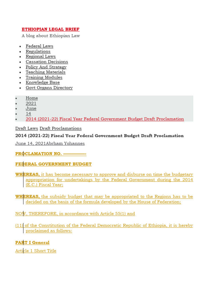 Ethiopian legal brief pdf government budget budget