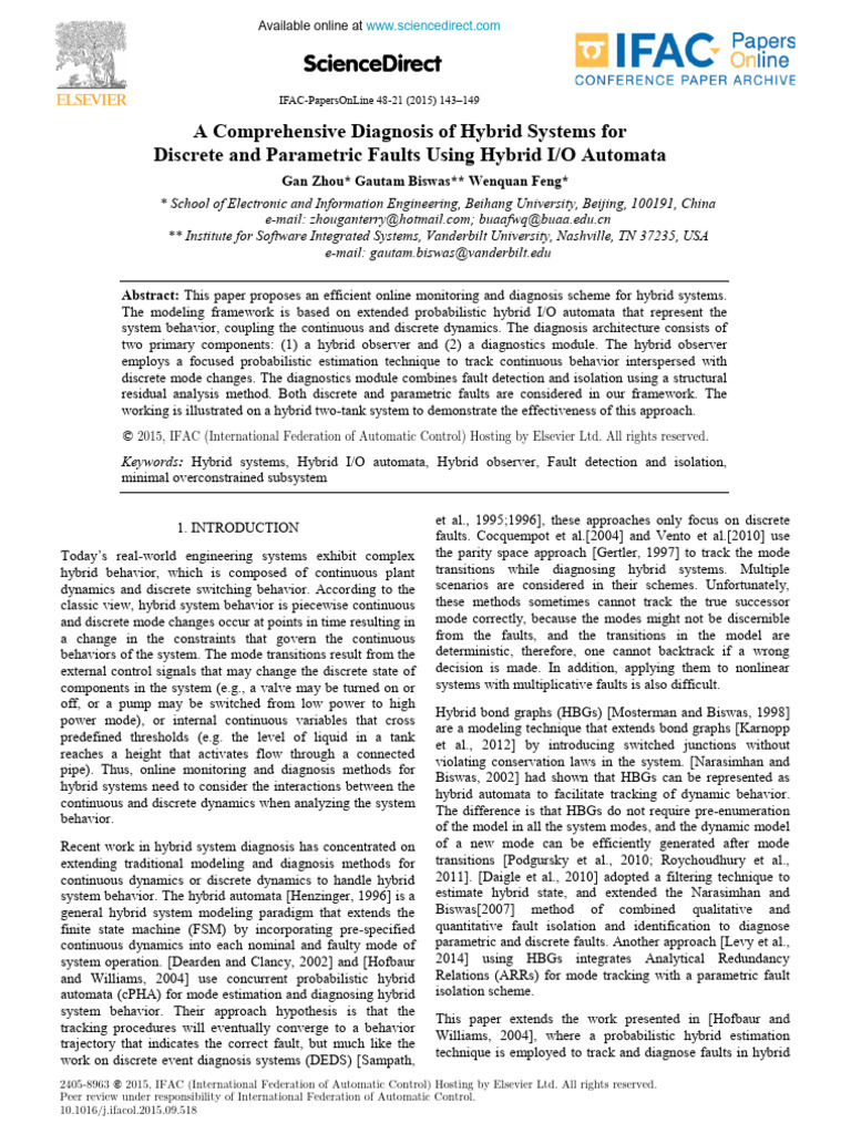A Comprehensive Diagnosis of Hybrid Systems For Discrete and 2015 IFAC ...