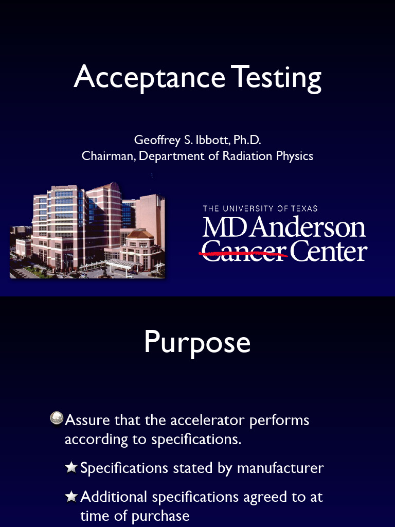 Radiation Accelerator Acceptance Testing | PDF | Absorbed Dose | Dosimetry