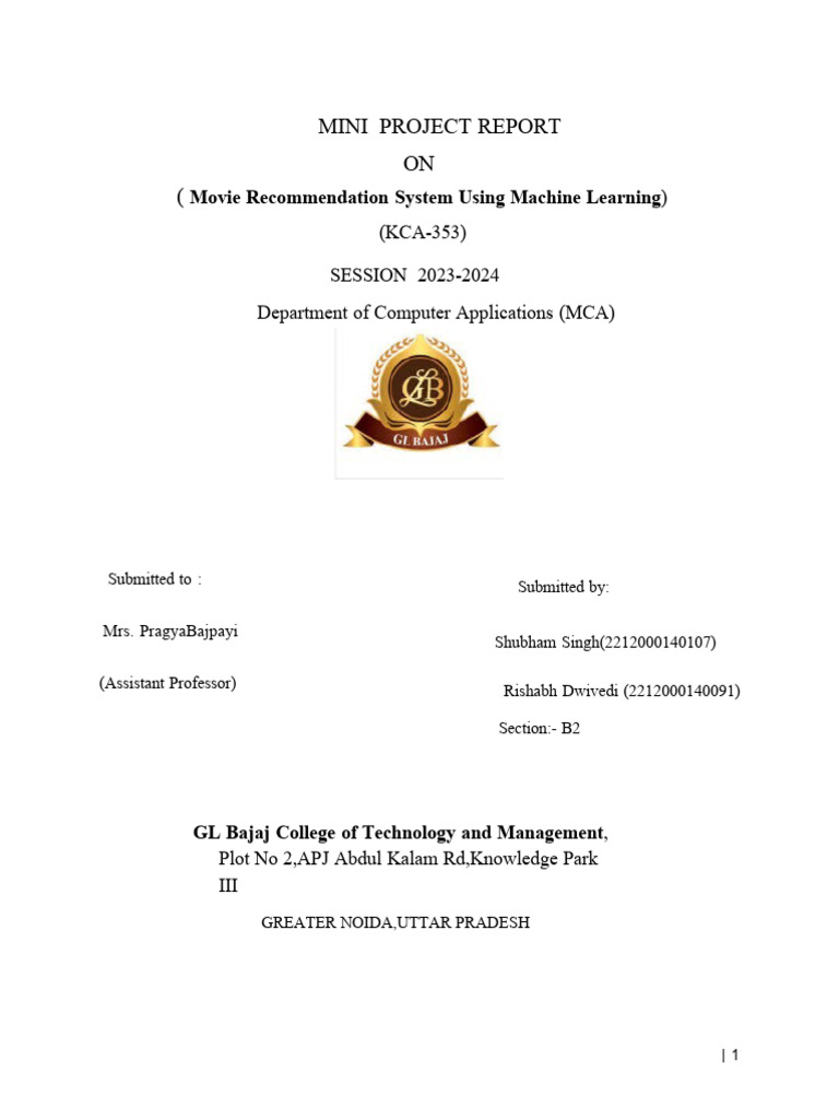 movie recom REPORT update | PDF | Software Testing | Computer Science
